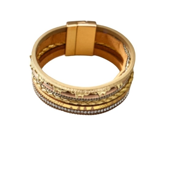 BoHo Golden Elephant Pendant Design Bracelet Multi Layer Leather Strap - Picture 5 of 7